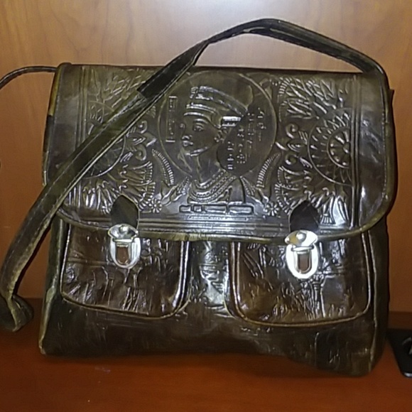 unknown Handbags - VINTAGE EGYPTIAN Hand Tooled Leather Purse Bag